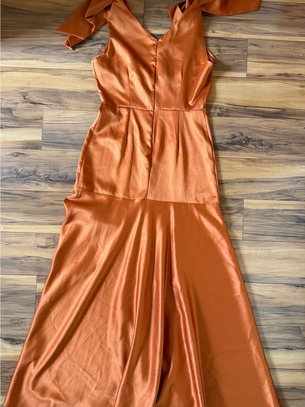 Satin Tie-Shoulder Strap in Burnt Orange Maxi Dress - Picture 5 of 9
